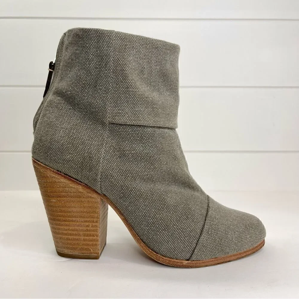 Rag & Bone Newbury Italian Canvas Stonewall Ankle Boot 7.5 Chunky Stacked Heel